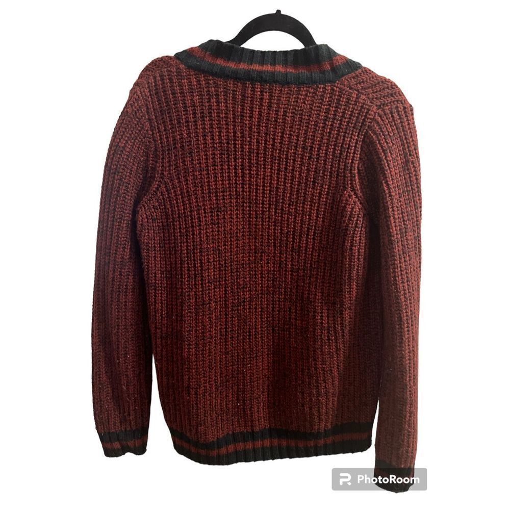 ✨Forever 21 Cable Knit Burgundy Varsity V Neck Striped Trim Sweater✨ - Picture 3 of 7